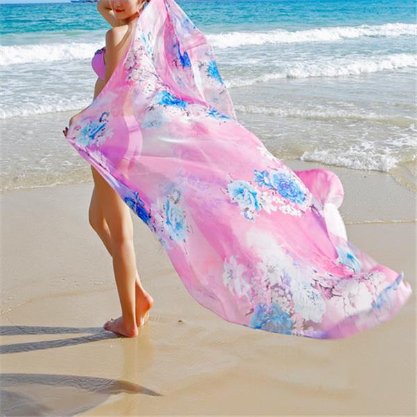 Women Spring Summer Oversized Printing Scarf Sunscreen Chiffon Scarves Shawls Beach Towel 