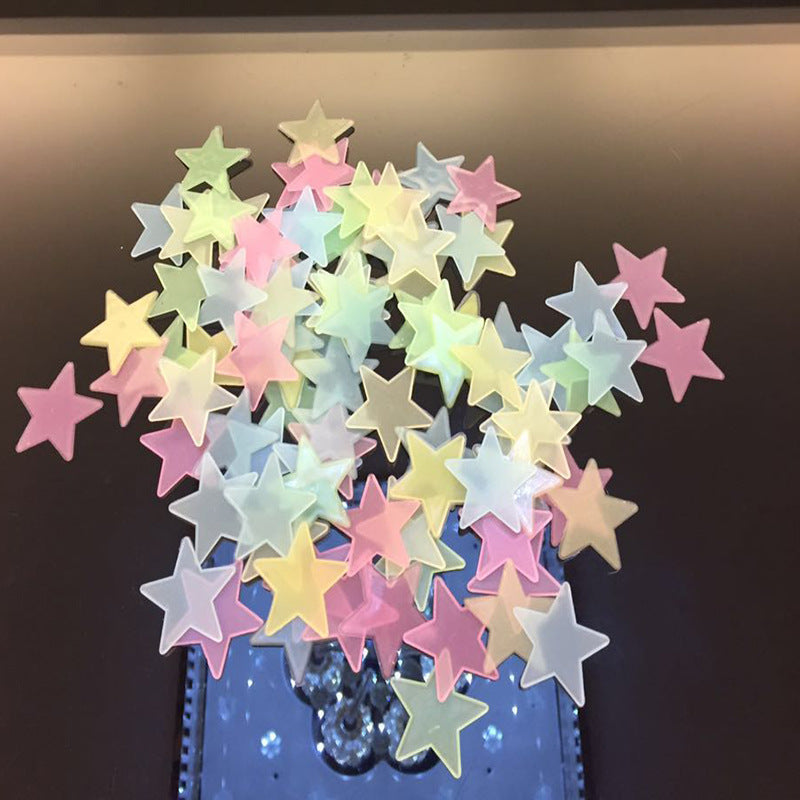 100pcs 3D Stars Glow In Dark Luminous Tape Fluorescent Plastic Wall Sticker Wall Decal Decorations
