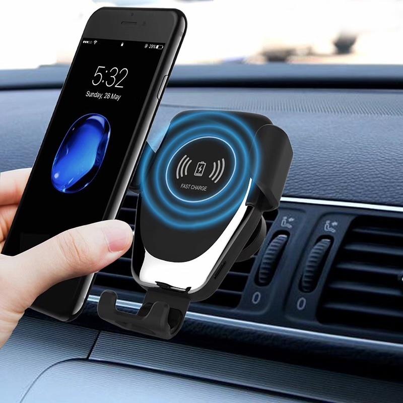 10W Qi Wireless Fast Charge Gravity Linkage Auto Lock Car Air Vent Holder Mount for iPhone Mobile Phone