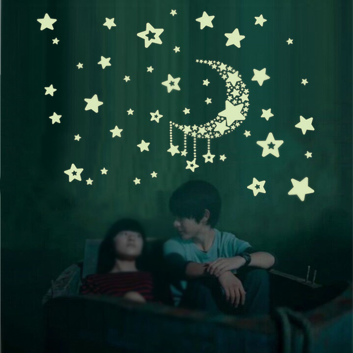 Miico Luminous Star and Moon Creative PVC Wall Sticker Home Decor Mural Art Removable Wall Decals