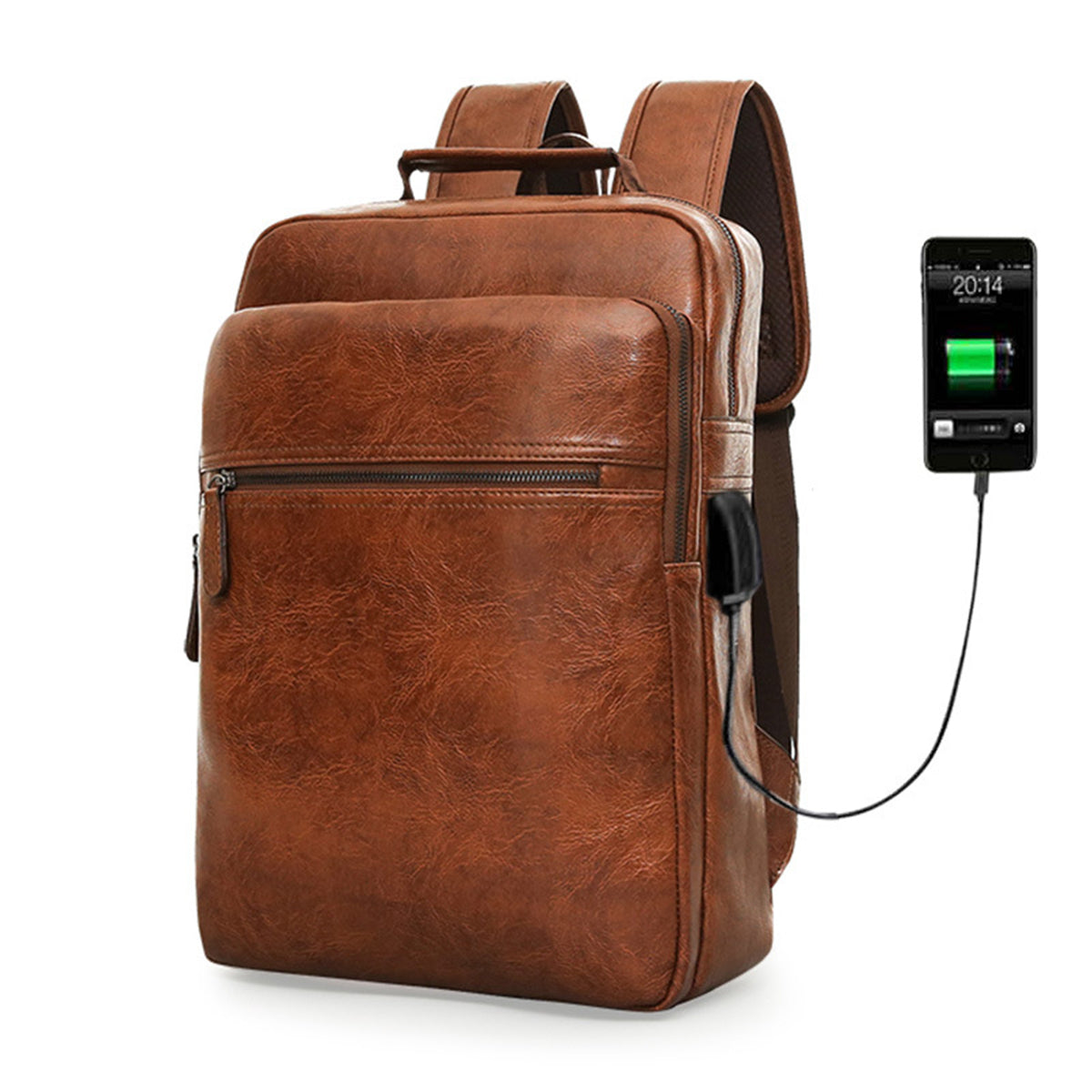 13L Outdoor Business Travel USB Laptop Backpack Waterproof PU Leather Shoulder Bag