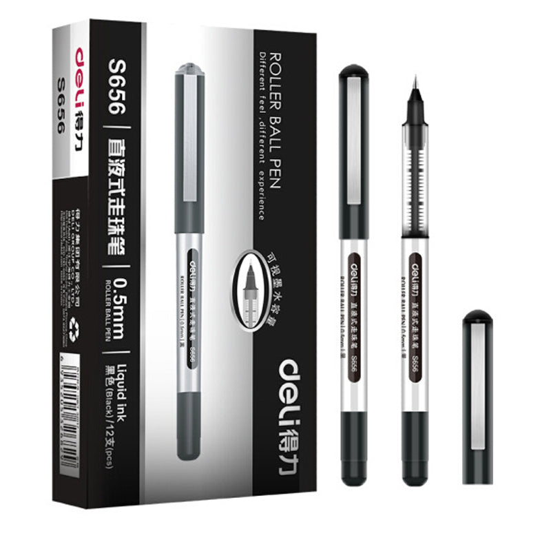 DELI S656 Direct Liquid Ballpoint Pen Office 0.5mm Signature Pen Student Examination Carbon Pen 12 Pcs Per Pack