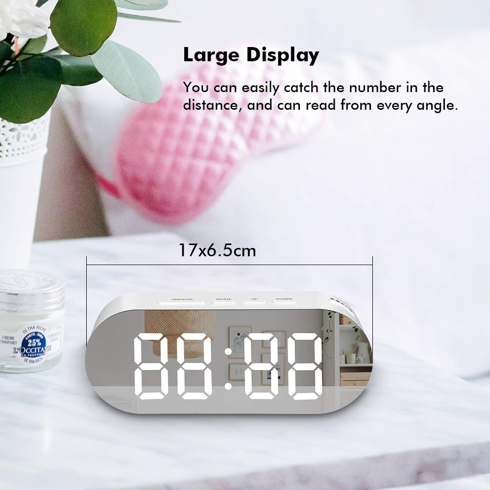 Digoo DG-DM3 Digital Mirror Surface Alarm Clock Dimmer Large LED Display with Dual USB Charge