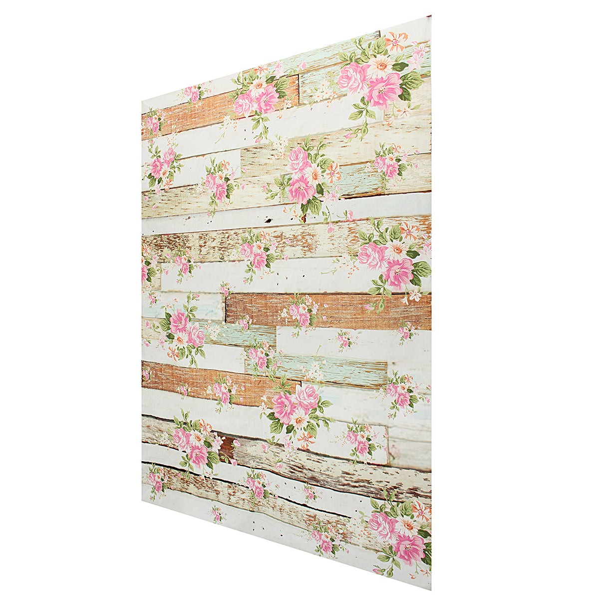 5x7FT Vintage Pink Flowers Wooden Floor Wall Photo Studio Background Backdrop Cloth