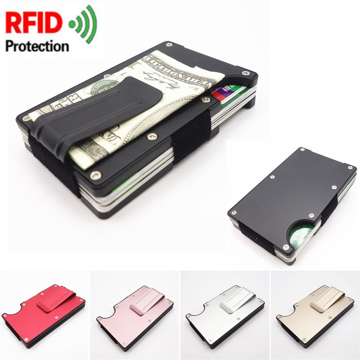 RFID Blocking Metal Wallet Slim Minimalist Credit Card Holder Money Clip