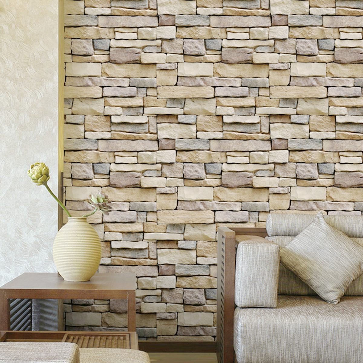 3D Wall Paper Brick Stone Pattern Sticker Rolls Self-adhesive Backdrop DIY Room Decor