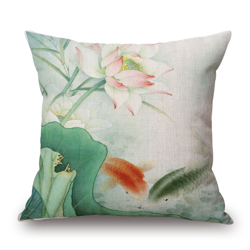 Honana WX-D1 45x45cm Vintage Lotus Flower Cotton Linen Throw Pillow Case Waist Cushion Cover 