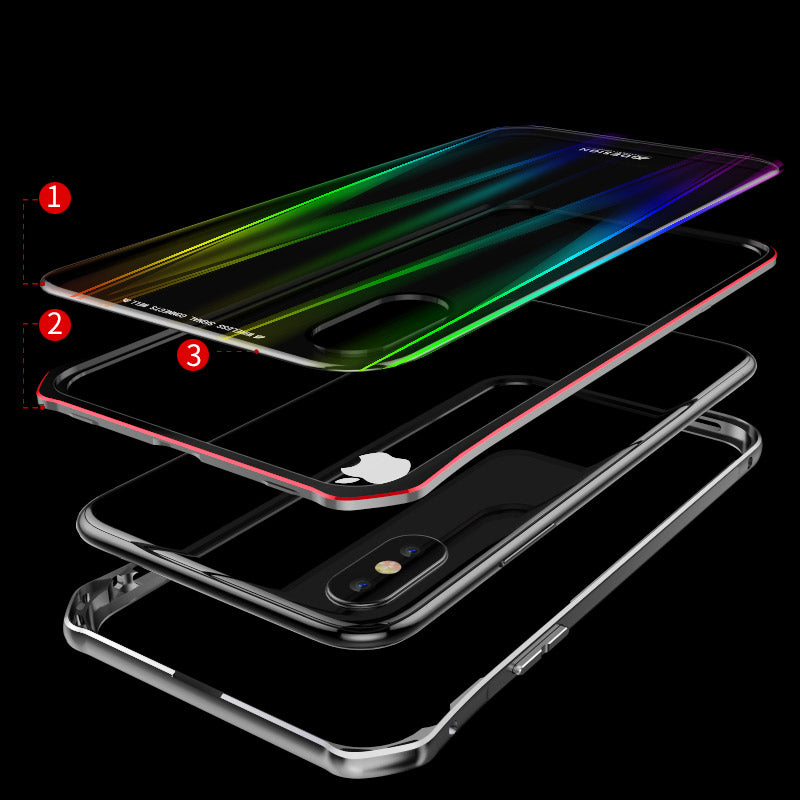 Luphie Protective Case For iPhone X Gradient Magnetic Adsorption Aluminum Tempered Glass Cover