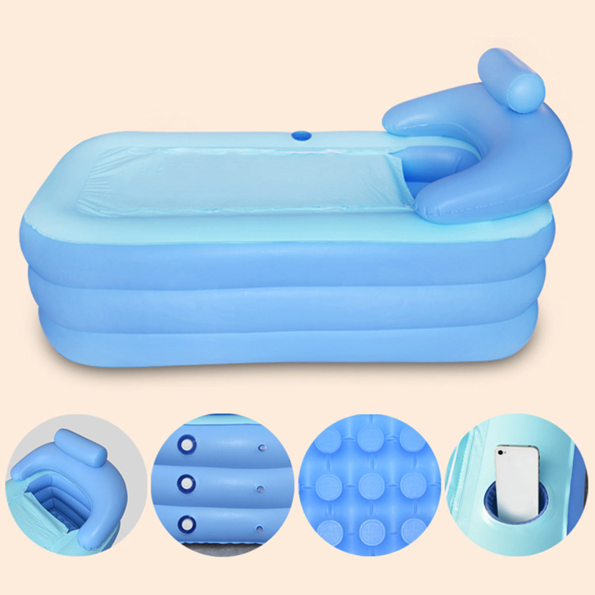 Foldable Inflatable Bathtub 160x84x64cm PVC Adult  Bath Tub with Air Pump