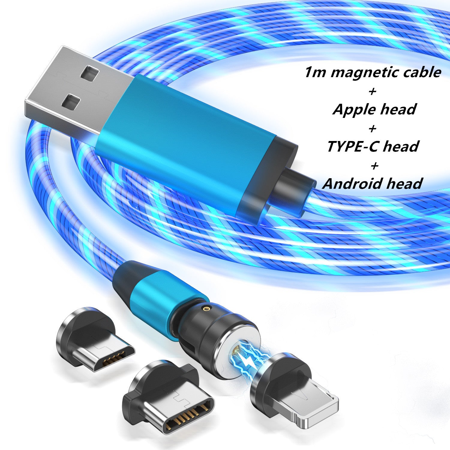 Compatible with Apple , Luminous Magnetic Data Cable Three-In-One 540 Degree Led Luminous Rotation