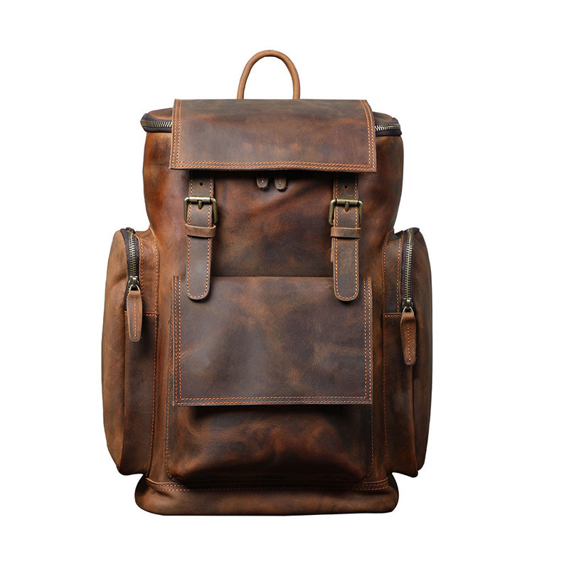 Large Capacity Vintage Crazy Horse Leather Backpack
