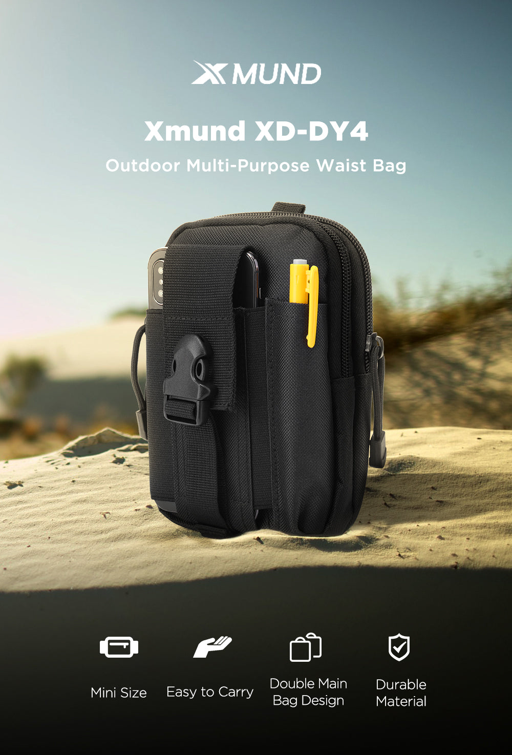 Xmund XD-DY4 5.5 Inch Outdoor EDC Tactical Molle Waist Bag Pack Men Cell Phone Case Wallet Pouch Holder For iphone 8 Xiaomi Camping Hiking