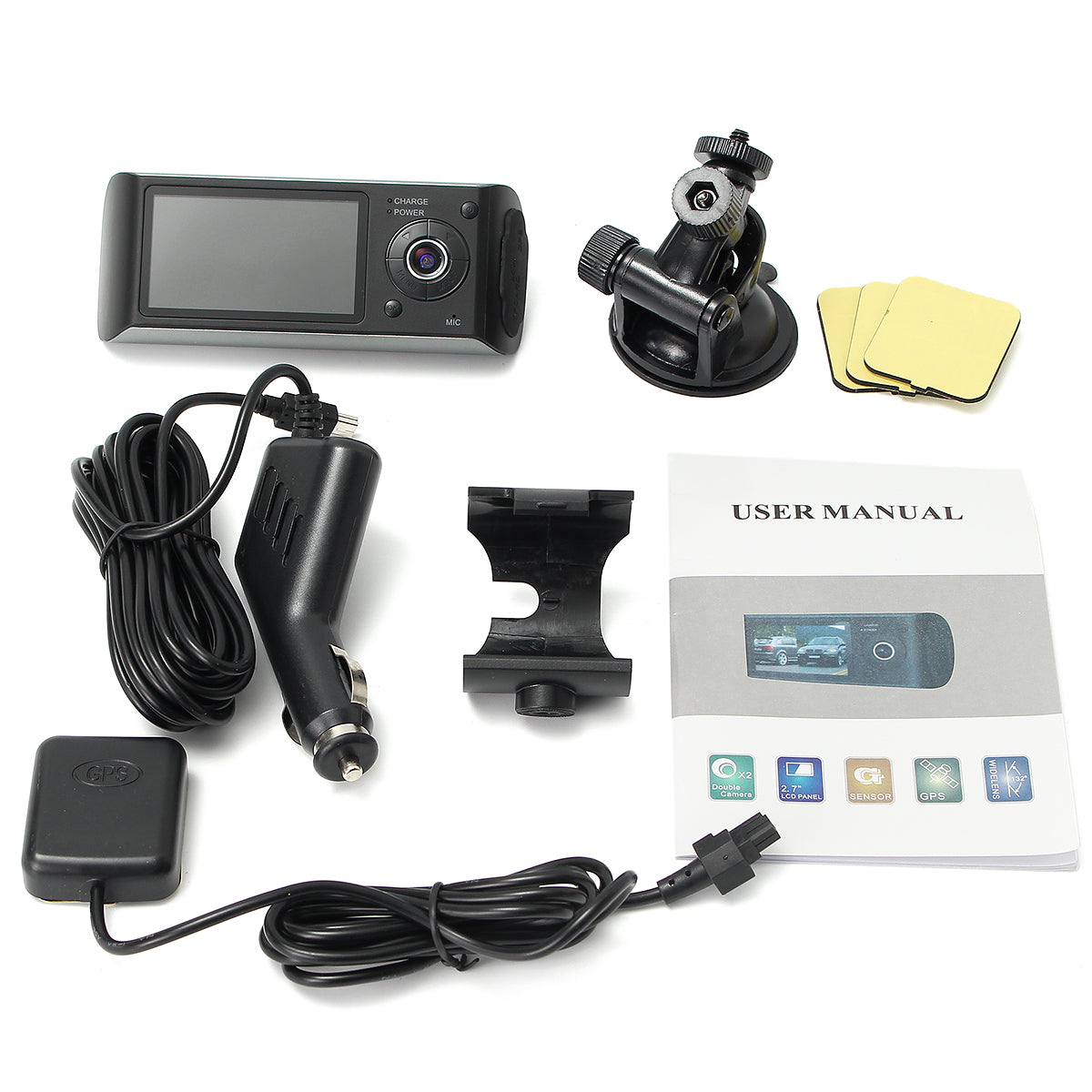 GPS Dual Lens Camera HD Car DVR Dash Cam Video Recorder G-Sensor Night Vision