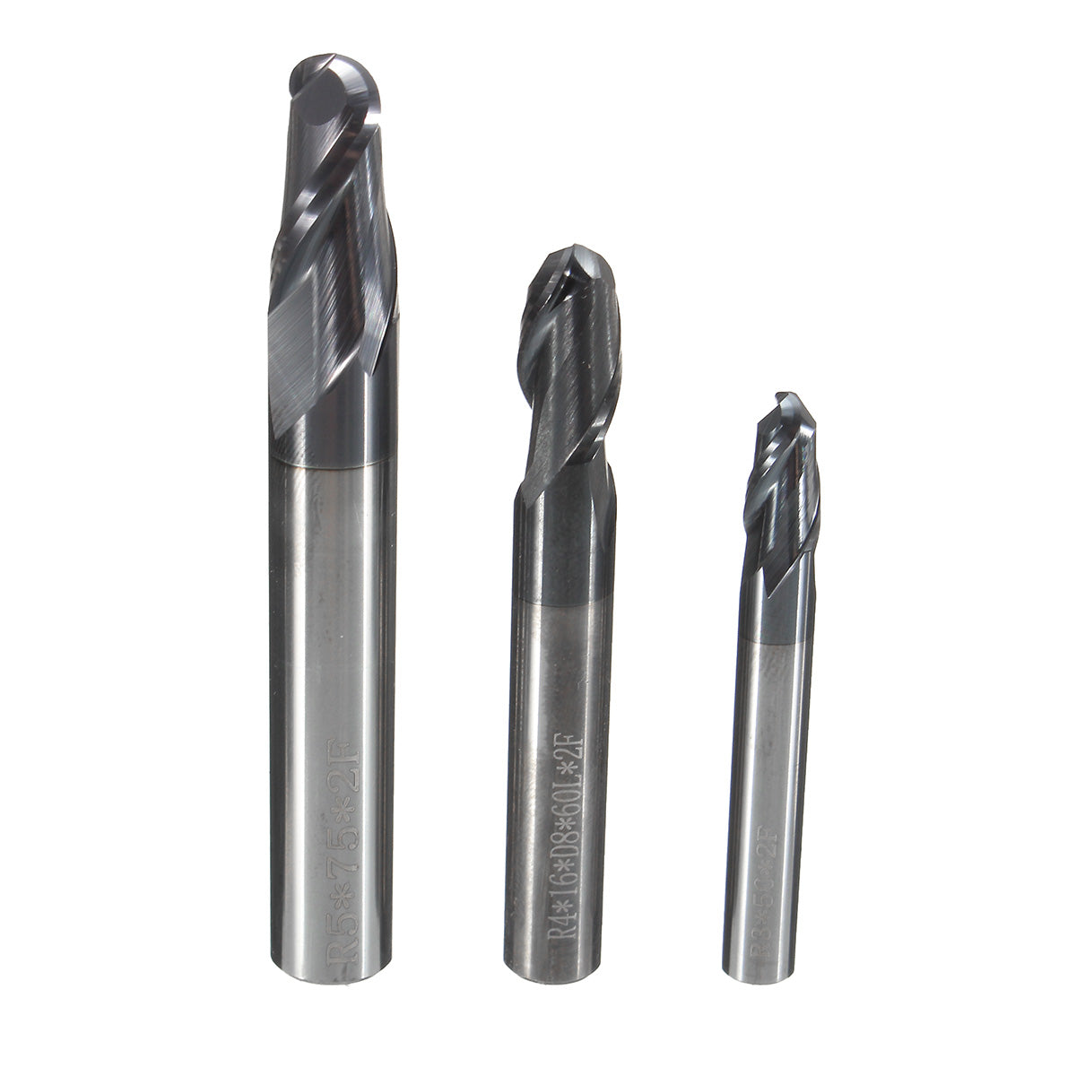 3Pcs 2 Flutes Ball Nose End Mill Tungsten Carbide HRC45 End Mill Blade Diameter 3mm/4mm/5mm