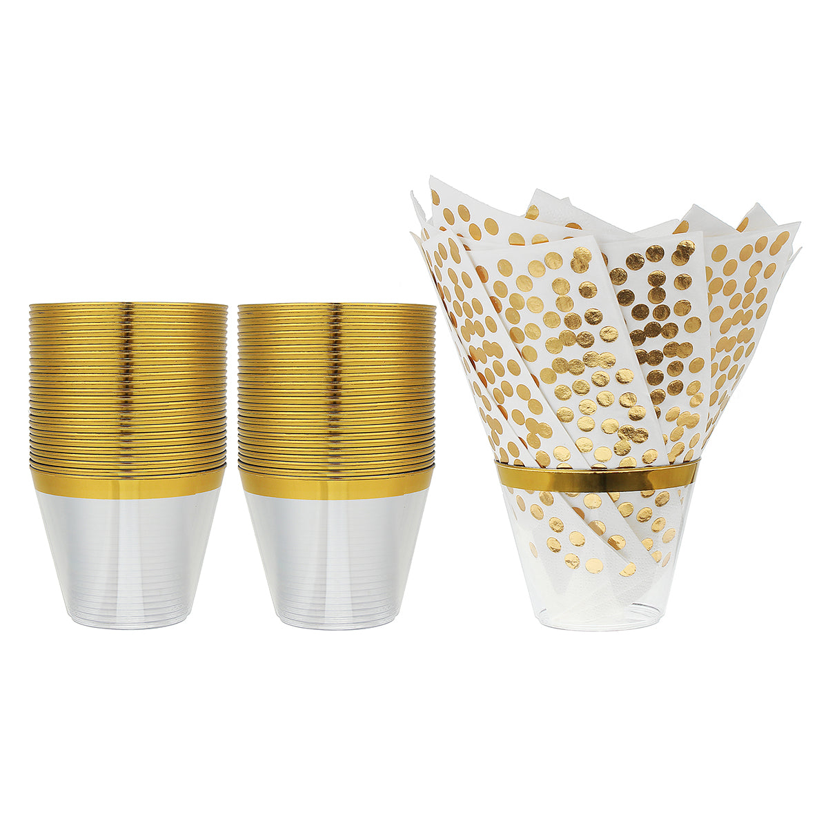 50PCS Disposable Plastic Cups 9oz with 50PCS Disposable Napkins For Birthday Wedding Tableware Set