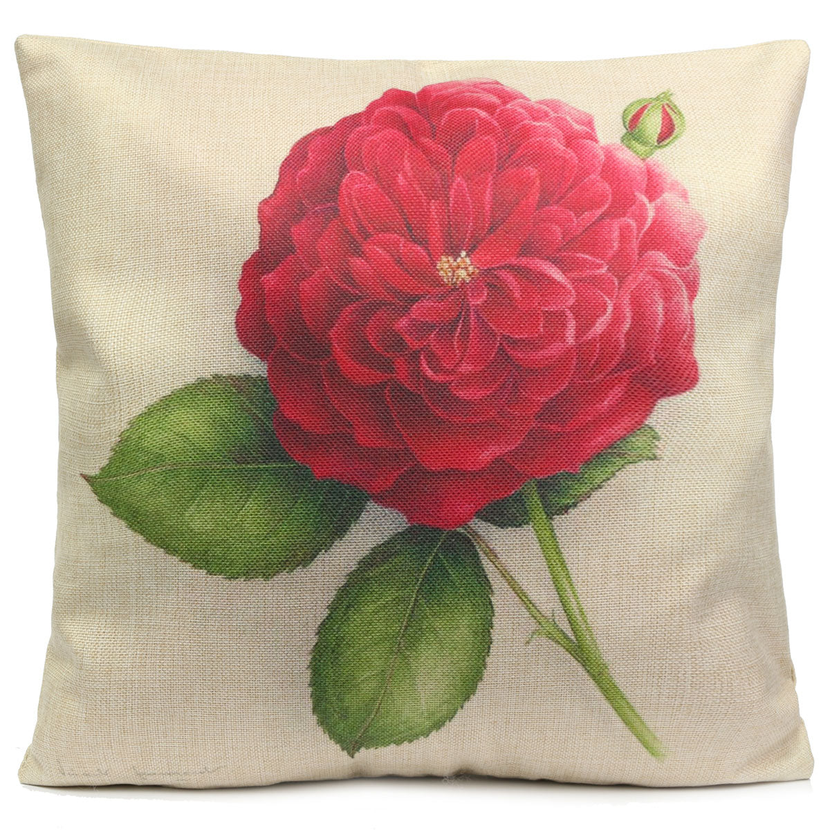 Rose Flowers Cotton Linen Throw Pillow Case Sofa Bed Car Cushion Cover Home Decor