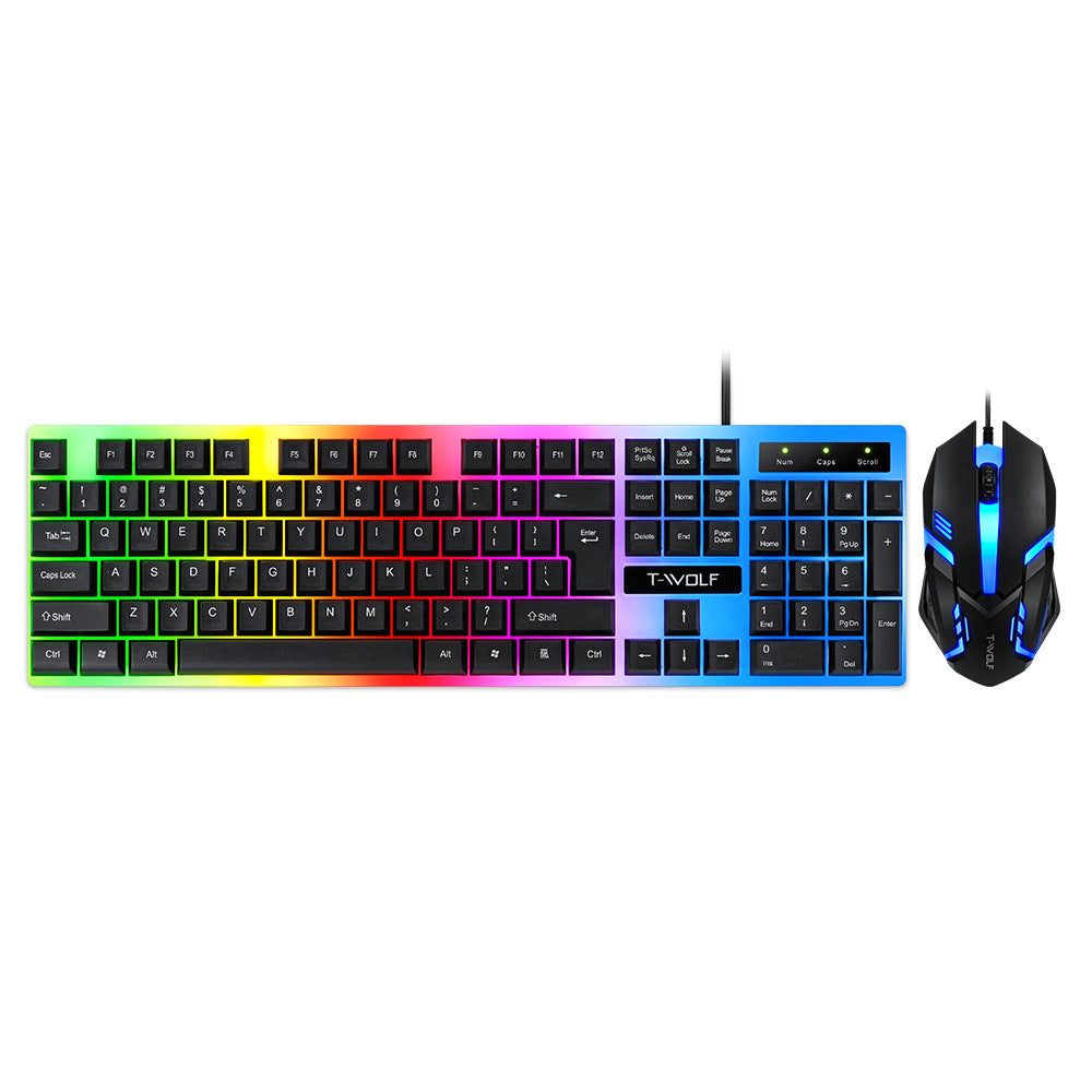 T-Wolf TF230 Wired Keyboard Mouse Set 104 Keys Mechanical Feel Keyboard 2400DPI RGB Lighting Effect Mouse For PC Laptop Gaming