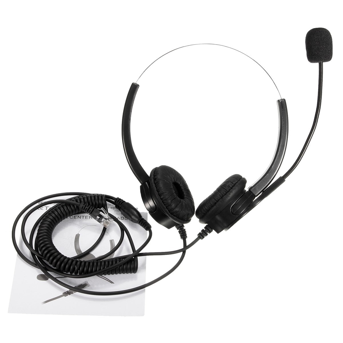 RJ11 Call Center Headset Telephone Corded Wired Microphone Office Head Phone 