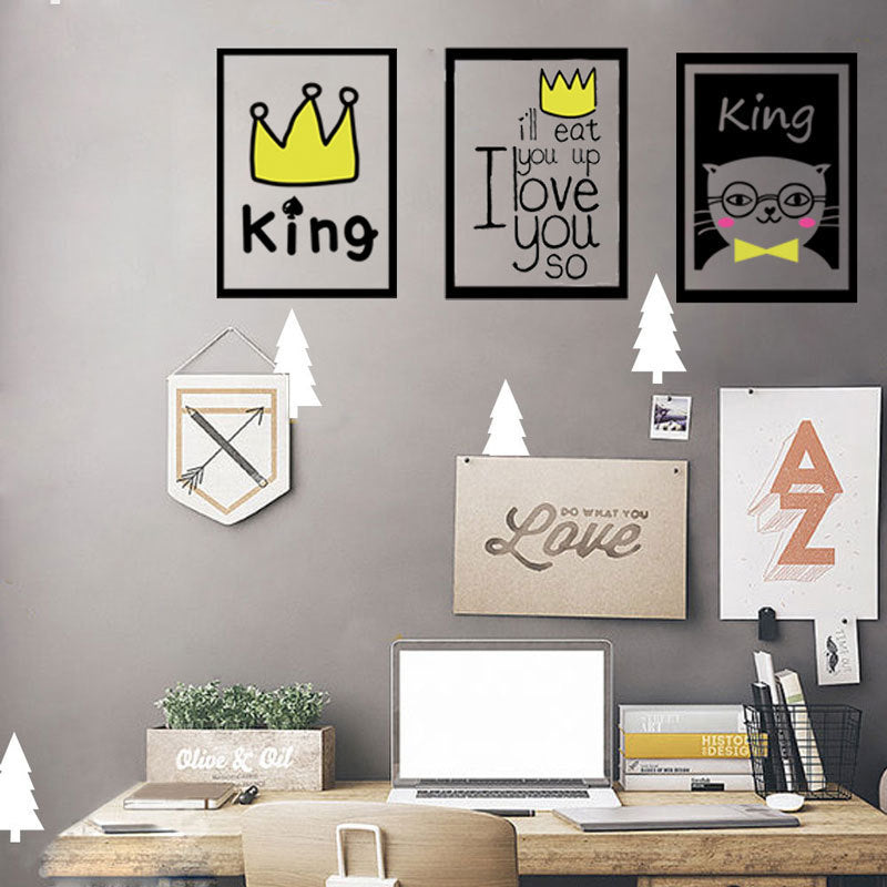 Nordic Style Door Wall Sticker Cartoon Cat King Letters PVC Removable Decals Kids Bedroom Decor