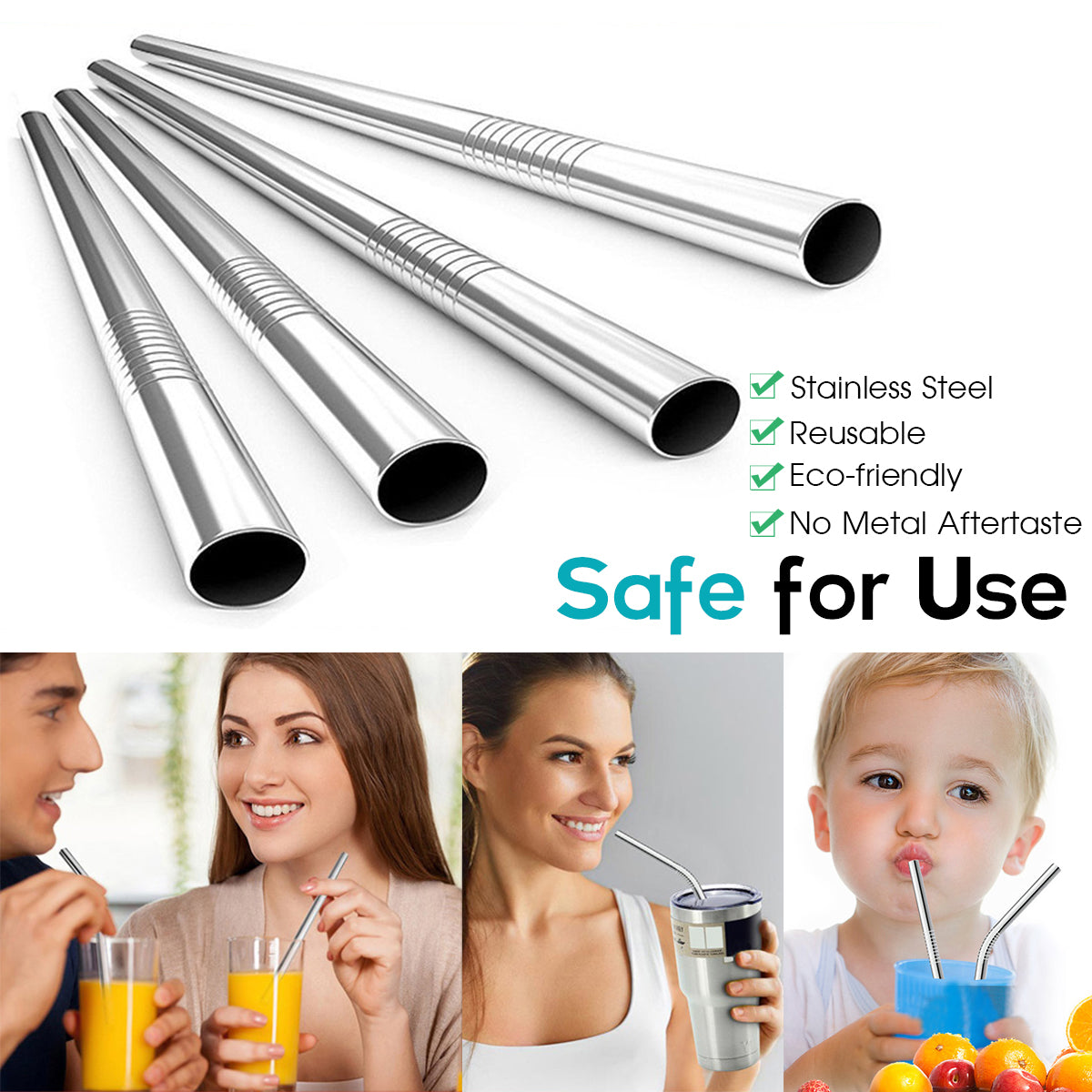 11Pcs Stainless Steel Metal Drinking Straw Reusable Straws