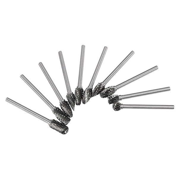 10Pcs 1/8 Inch Shank Tungsten Carbide Burr Rotary Drill Bits Cutter Files Set