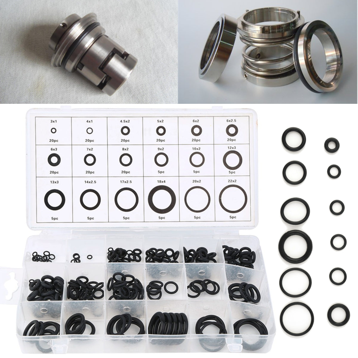 Suleve™ MXRW3 225Pcs Rubber O Ring Washer Hydraulic Plumbing Gasket Seal Assortment Set 