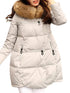 Pure Color Faux Fur Hooded Women Down Coats