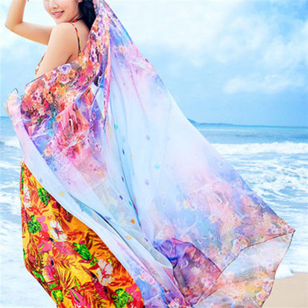 Women Spring Summer Oversized Printing Scarf Sunscreen Chiffon Scarves Shawls Beach Towel