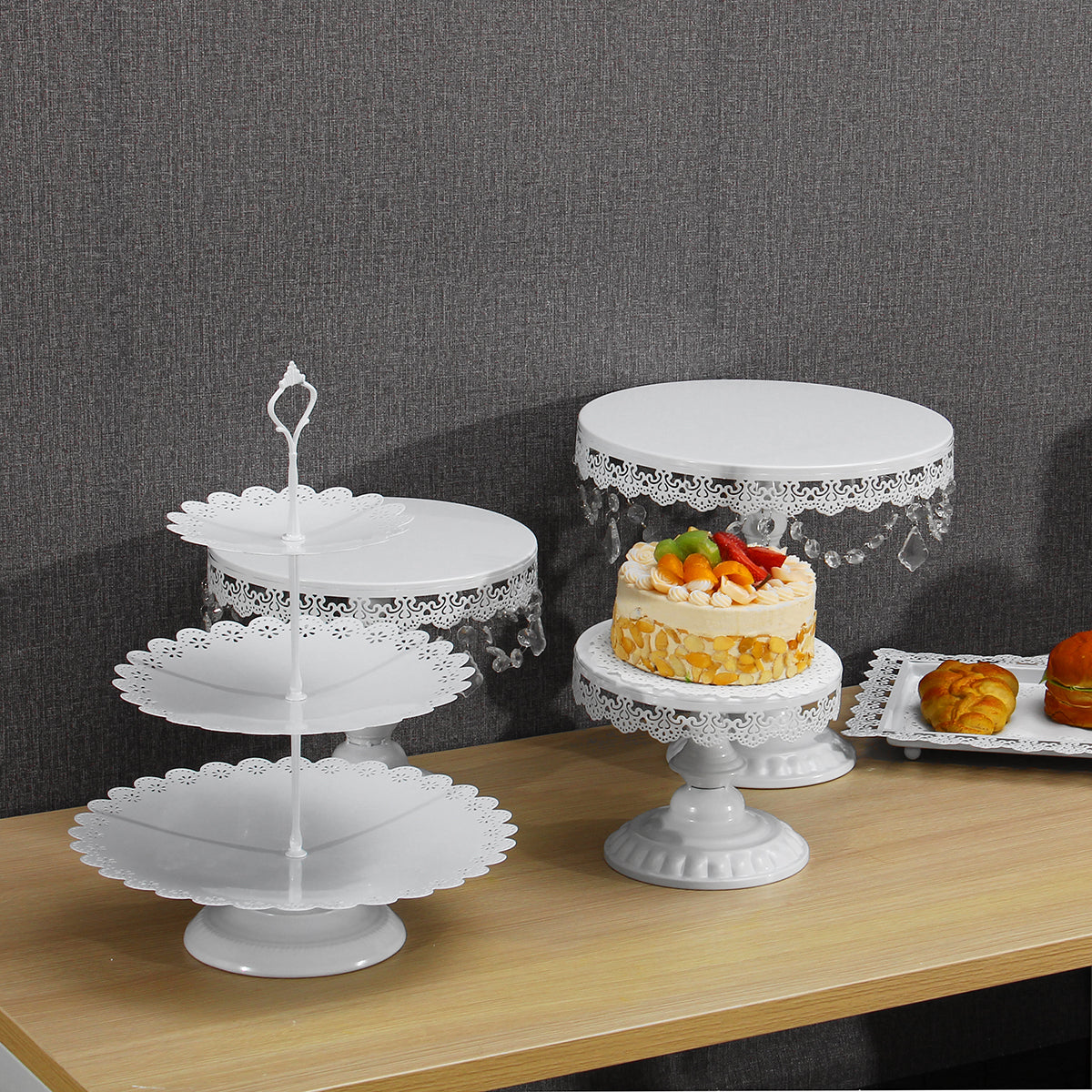 5PCS Cake Stand Set for Wedding Decorations White Table Kit Decorating Party Suppliers for Fondant Dessert Metal Cupcake Stand