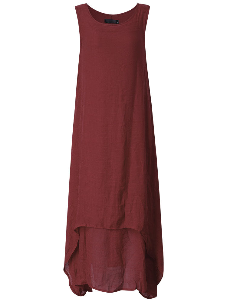 Vintage Sleeveless Solid Color Maxi Dress