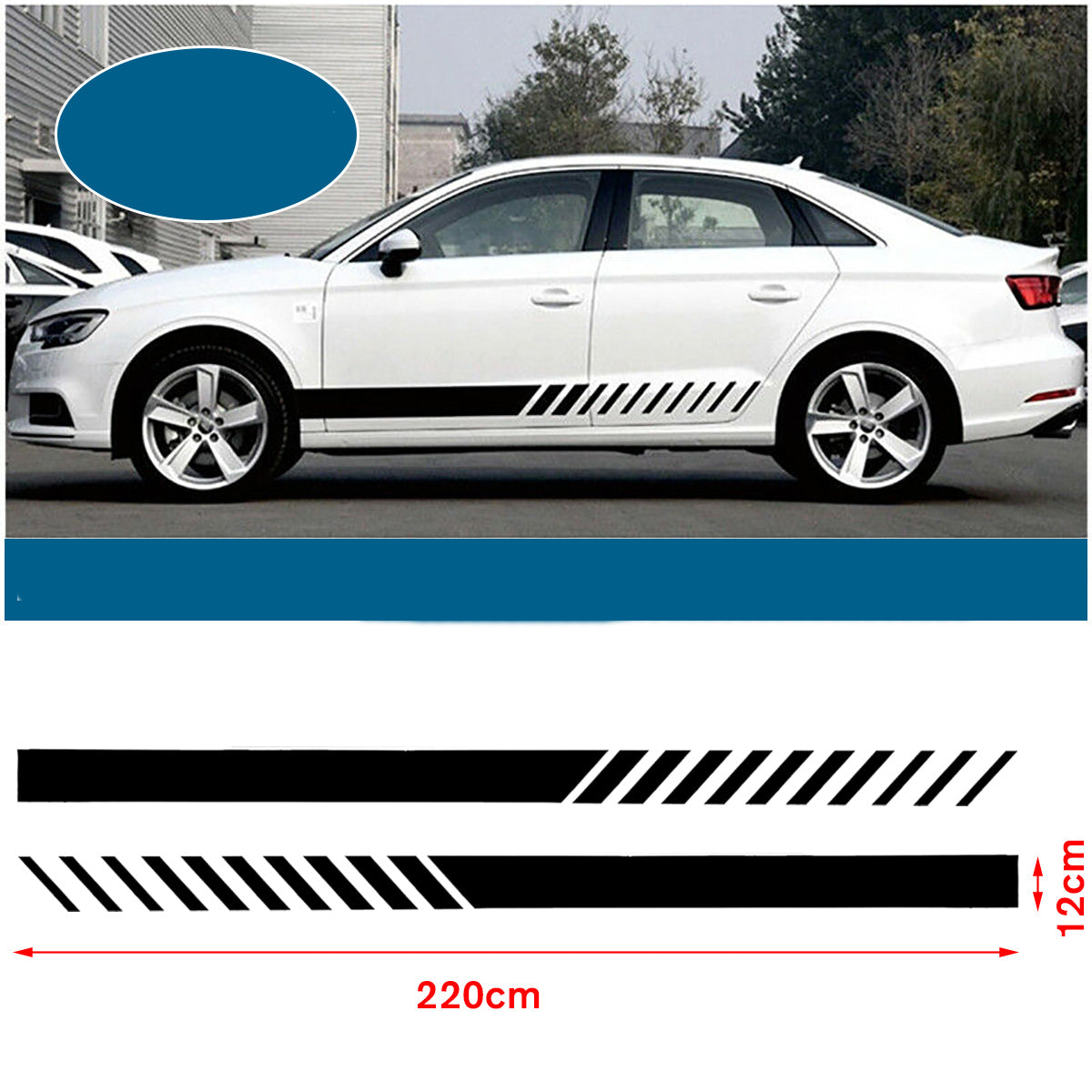 Universal 2X Car Racing Black Long Stripe Graphics Side Body Vinyl Decals Stickers