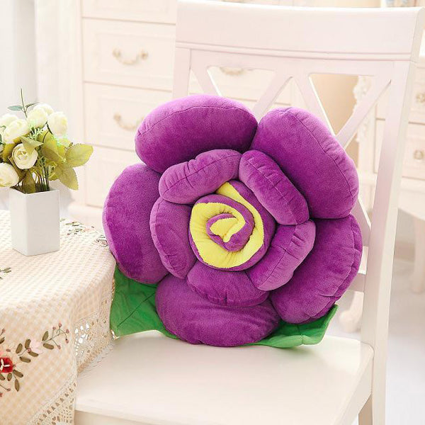 3D Colorful Rose Flowers Throw Pillow Plush Sofa Car Office Back Cushion Valentines Gift