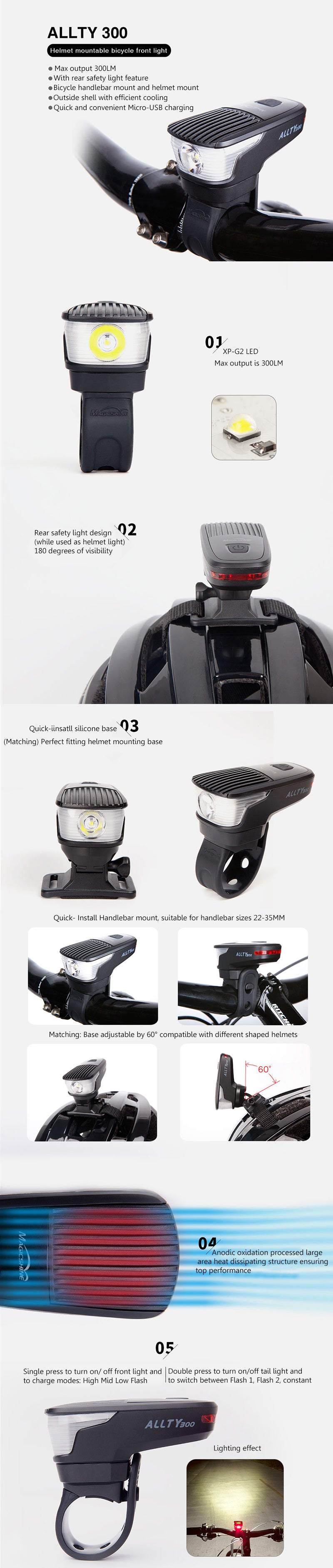 Magicshine Allty 300 Mini 300 Lumen USB Rechargeable Bicycle Light Bike Headlight Cycling Led Light