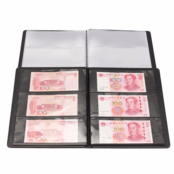 60 Pockets Single Double Side Soft Leather Notes Album Banknote Paper Money Collection Stamps Book  
