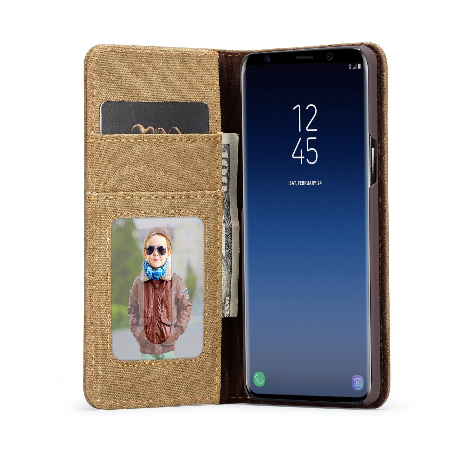 Caseme Canvas Magnetic Flip Bracket Wallet Protective Case For Samsung Galaxy S9