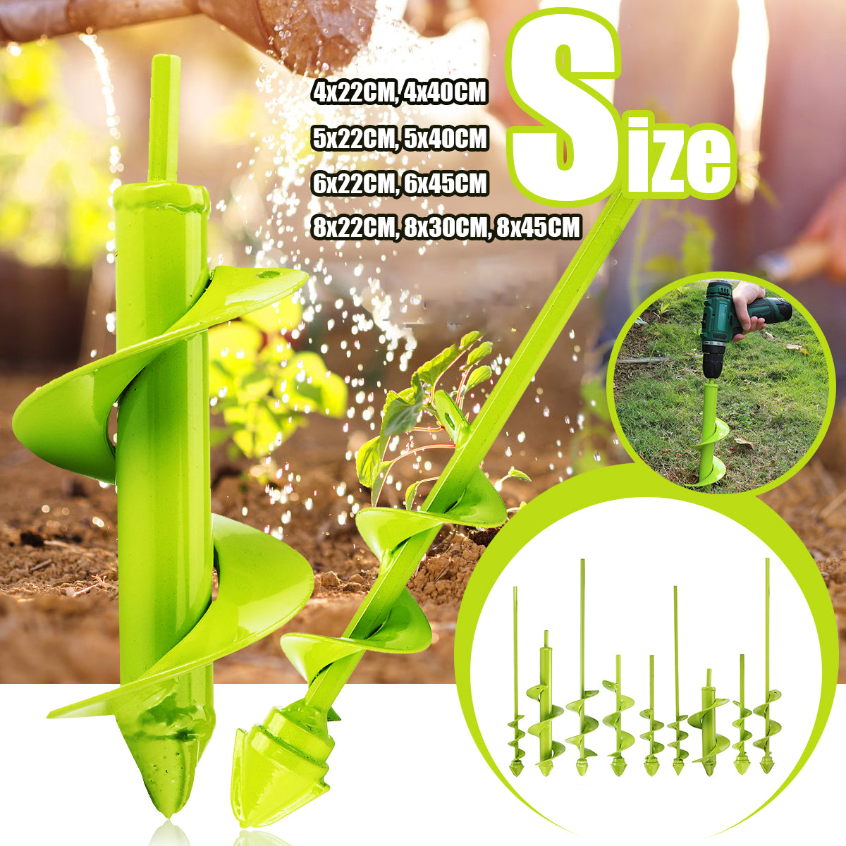 Electric Power Garden Auger Drill Bits Earth Planter Spiral Post Hole Digger Kit