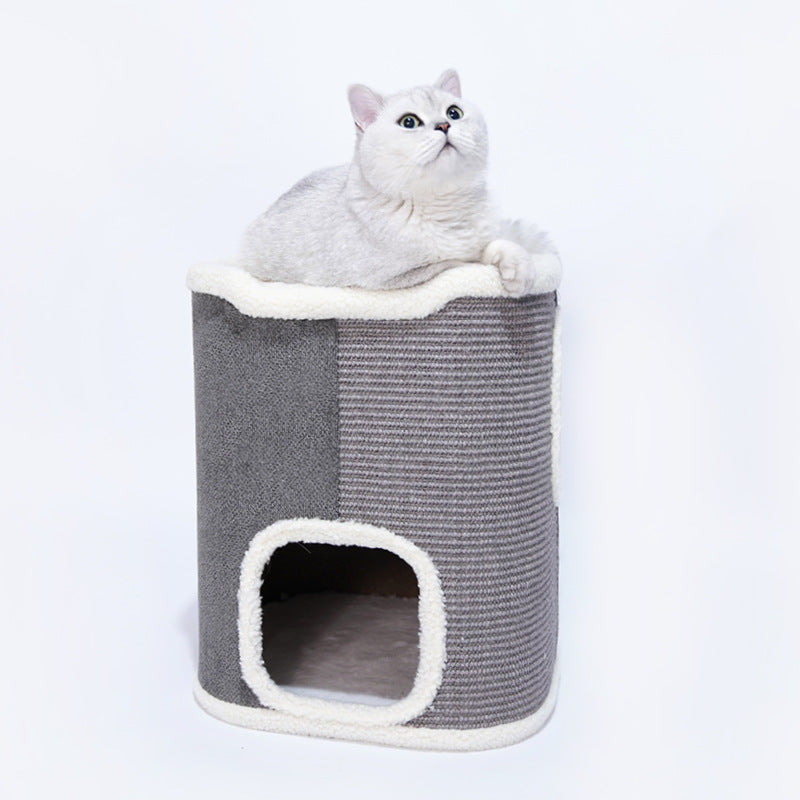 ZEZE Cat Climbing Frame Pet House Lamb Wool Sofa Fabric Semi-closed for Pets