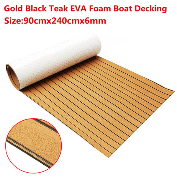 900x2400x6mm EVA Foam Gold With Black Line Marine Flooring Faux Teak Boat Decking Sheet