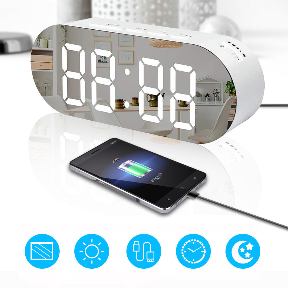 Digoo DG-DM3 Digital Mirror Surface Alarm Clock Dimmer Large LED Display with Dual USB Charge