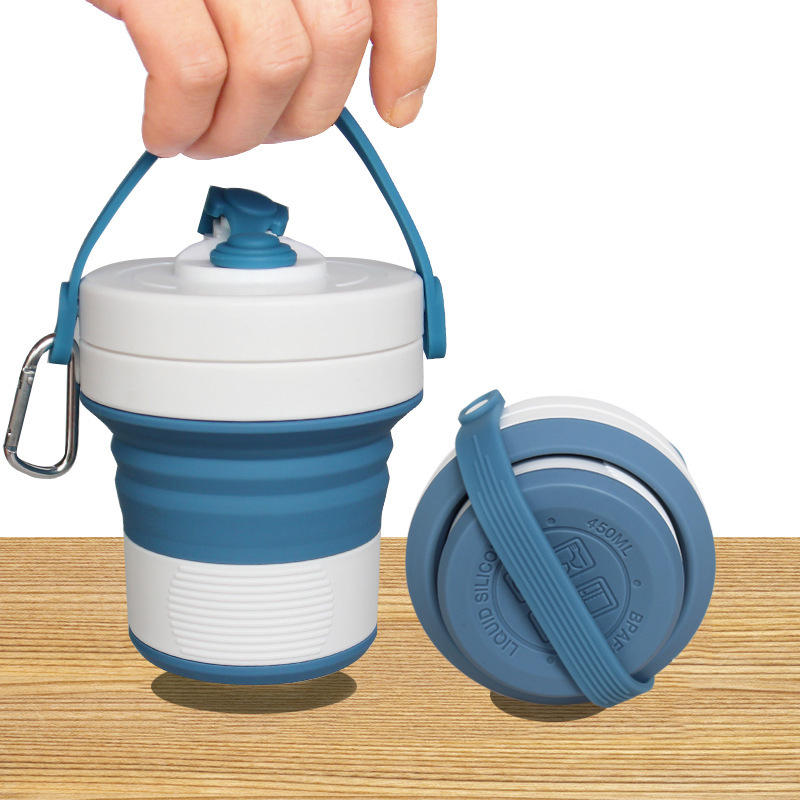 Silicone Folding Coffee Cup Sports Cup Travel Cup Office Retractable Cup with Straw
