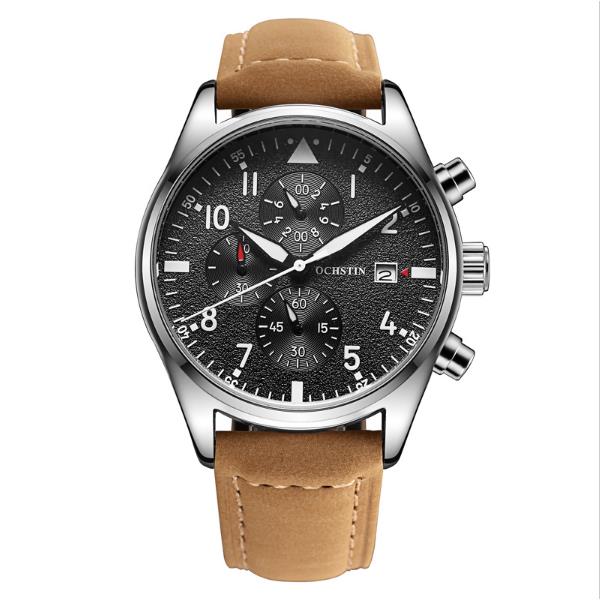 OCHSTIN GQ043B Fashion Leather Strap Men Quartz Watch Luxury Multifunction Business Watch