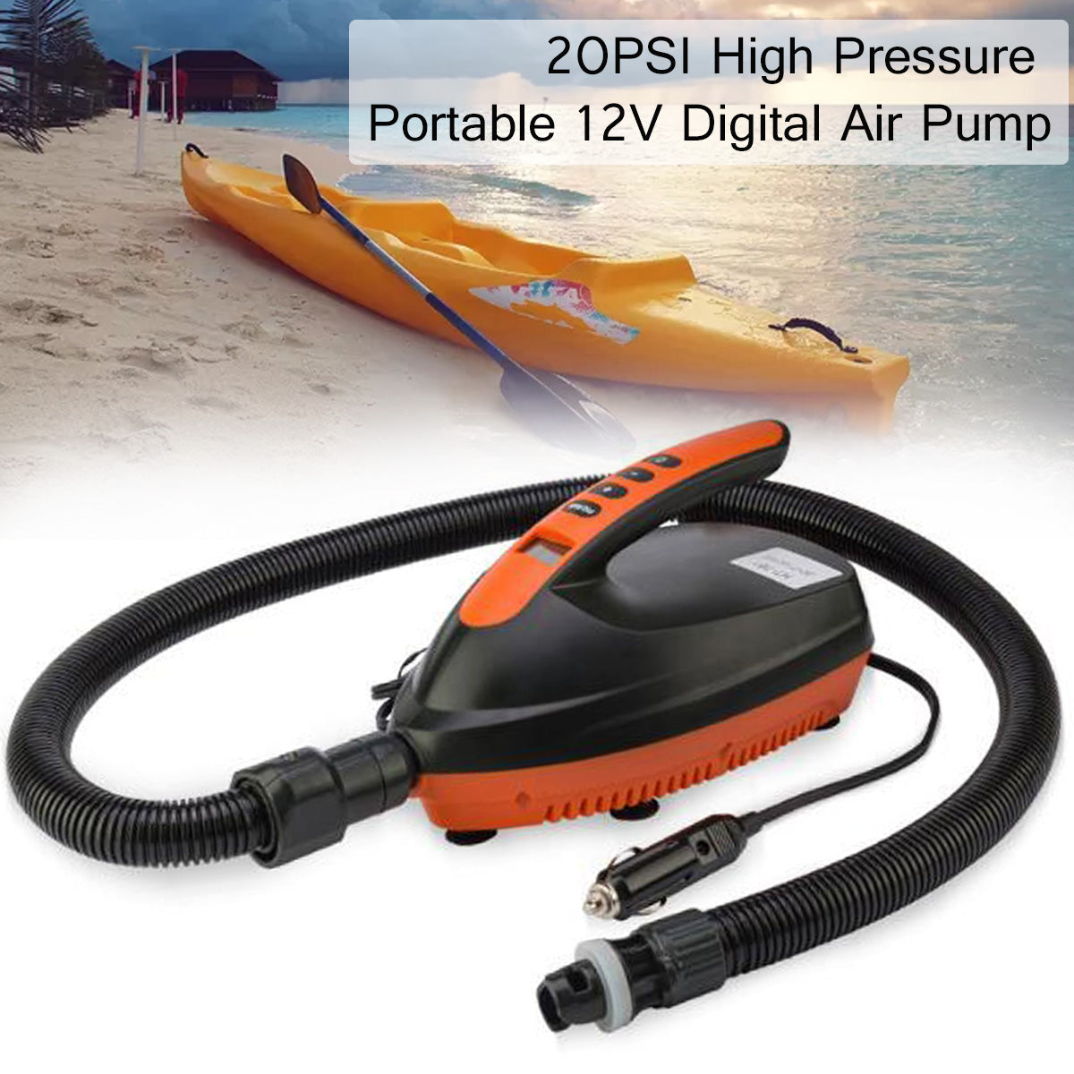 12V LED Display 16SPI Outdoor Sports Vehicle Inflatable Pump Paddle Board Dinghy Kayaking Air Pump with 6pcs Air Tap