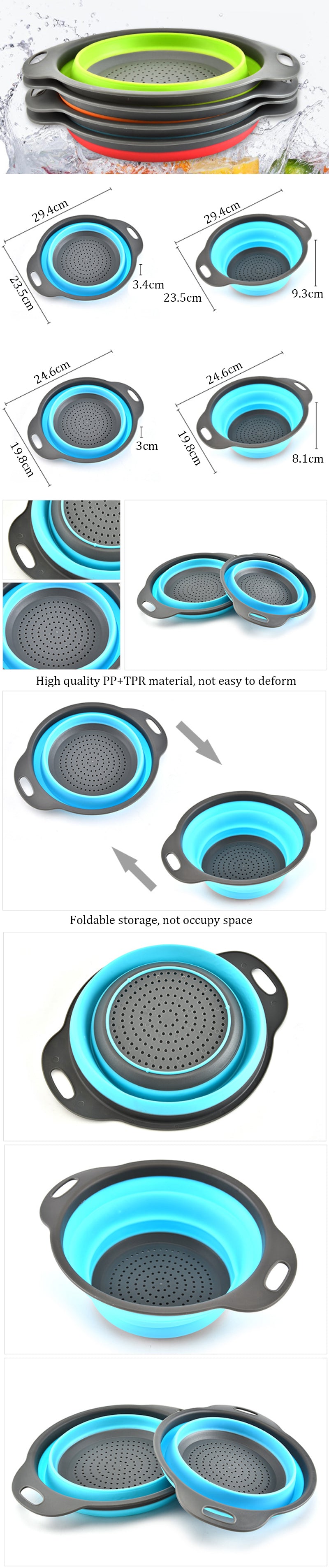 IPRee® 2Pcs/Set Silicone Folding Drain Baskets Retractable Colander Camping Picnic Storage Gadgets