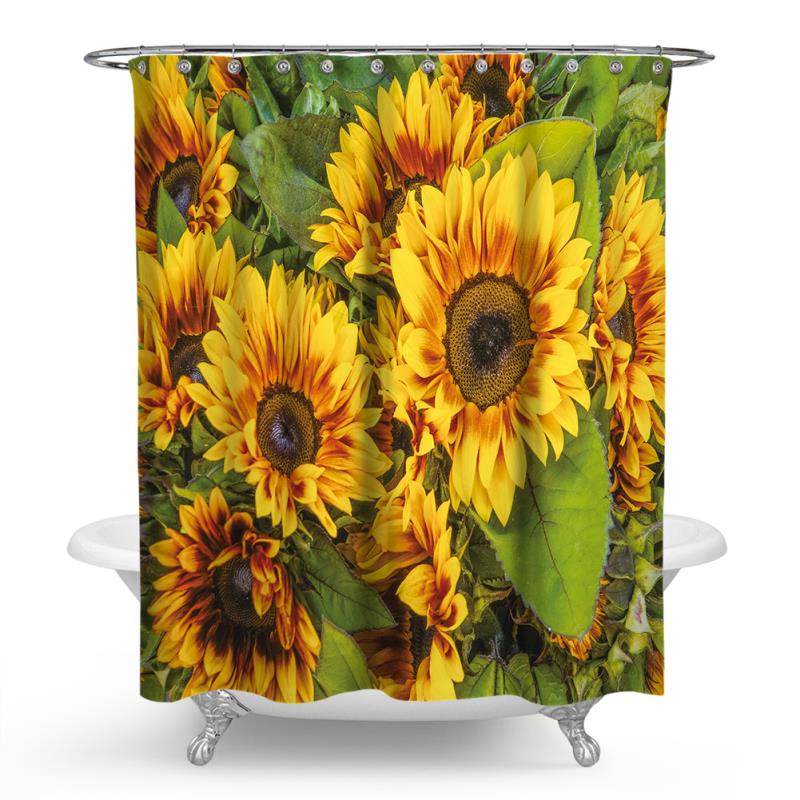 1/3/4Pcs Waterproof and Mildew proof Sunflower printed Shower Curtain  Bathroom Toilet Rug Mat Set