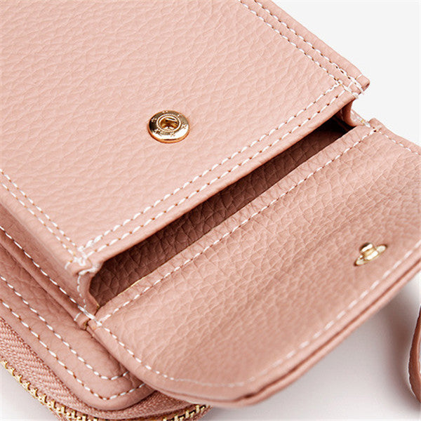 Women Solid Faux leather Phone Bag Leisure Crossbody Bag