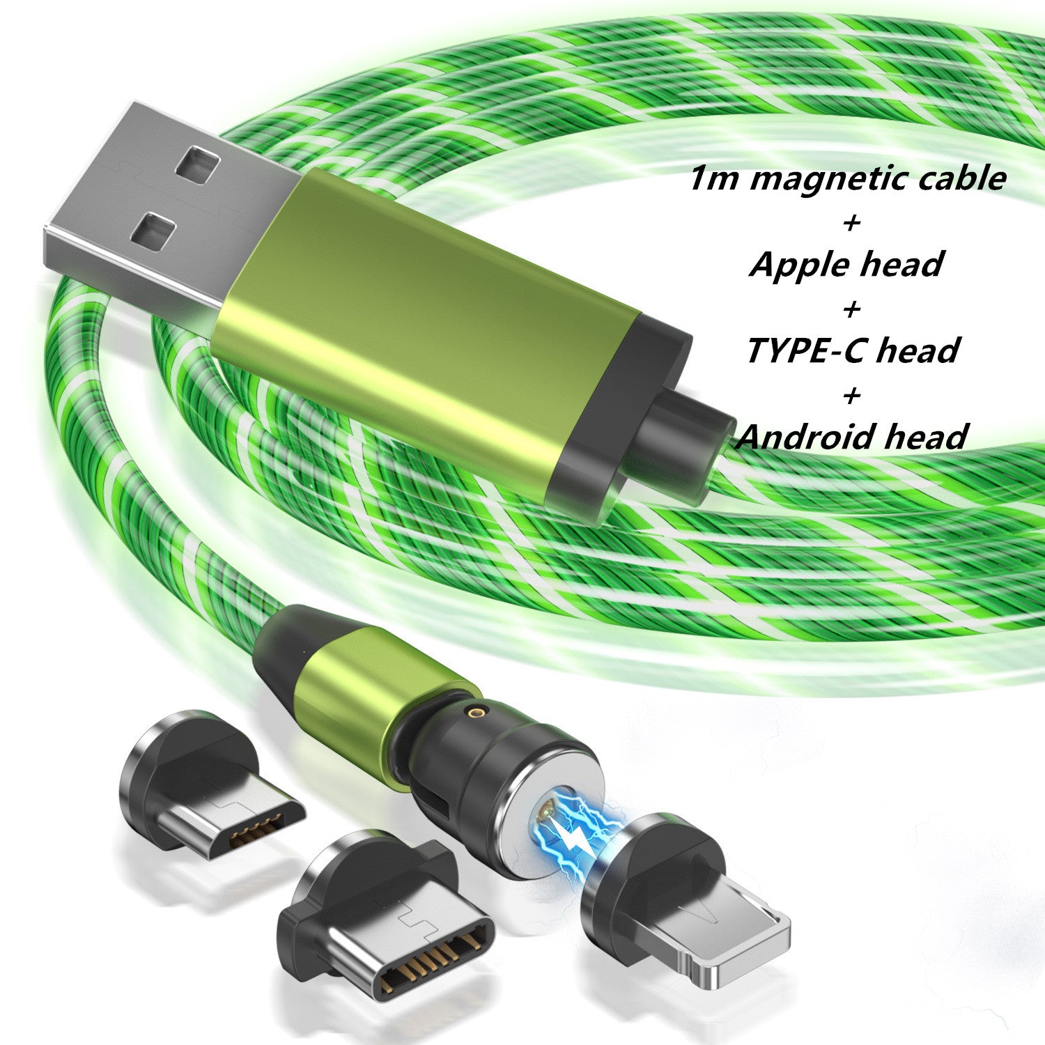 Compatible with Apple , Luminous Magnetic Data Cable Three-In-One 540 Degree Led Luminous Rotation