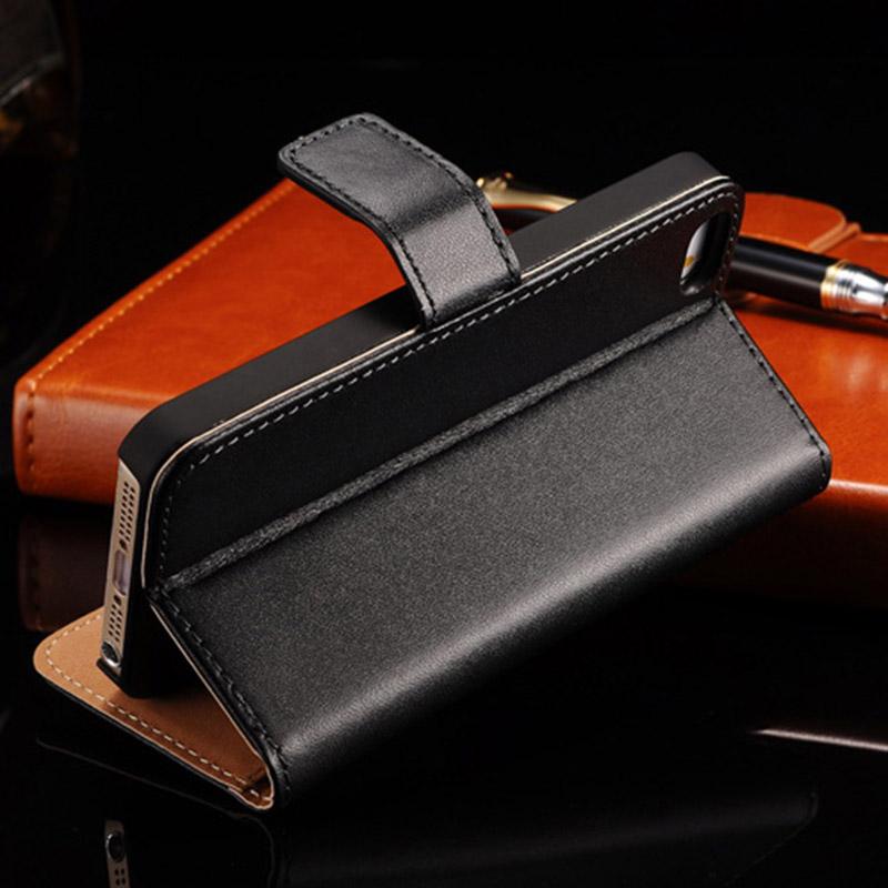 Leather Case for iPhone 5 5S SE Black Brown White Flip Stand Design Phone Cover Wallet with Card Slot - Flickdeal.co.nz