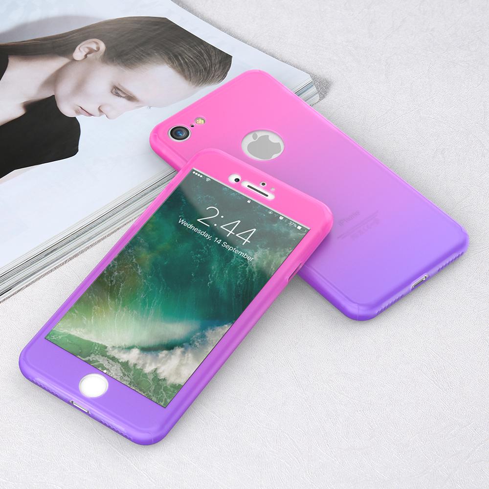 Cover Cases For iPhone 6S 7 Plus With Glass Screen Protector Gradient Color 360 Degree Full Body Protection - Flickdeal.co.nz