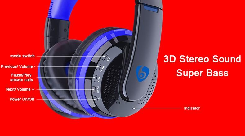 Bluetooth Headphone 4.0 Powerful Bass Stereo Wireless Headset With Microphone FM Radio Micro-SD Card Slot - Flickdeal.co.nz