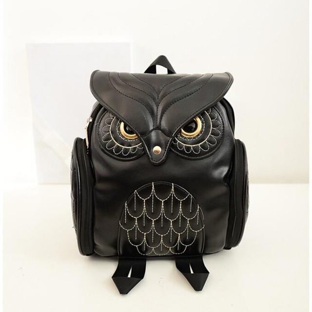 Owl Backpack Stylish Cool Black PU Leather Owl school bags - 5 Colours - Flickdeal.co.nz